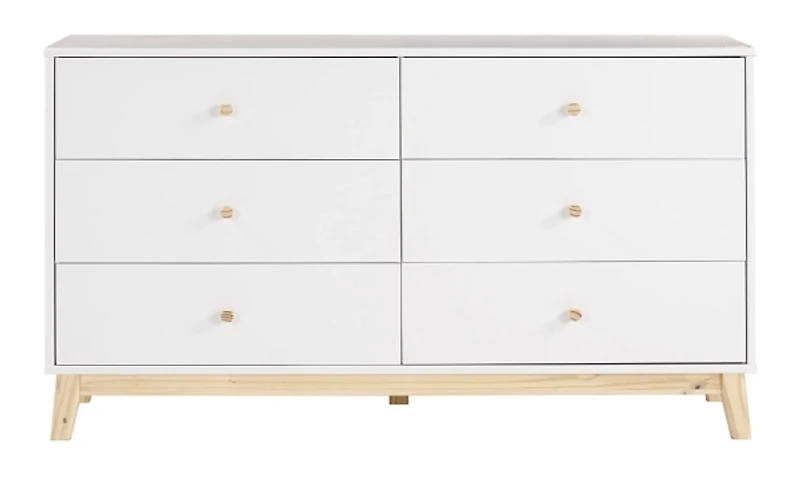 White Wood 6-Drawer Footed Dresser