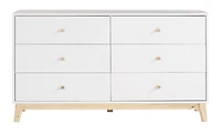 White Wood 6-Drawer Footed Dresser