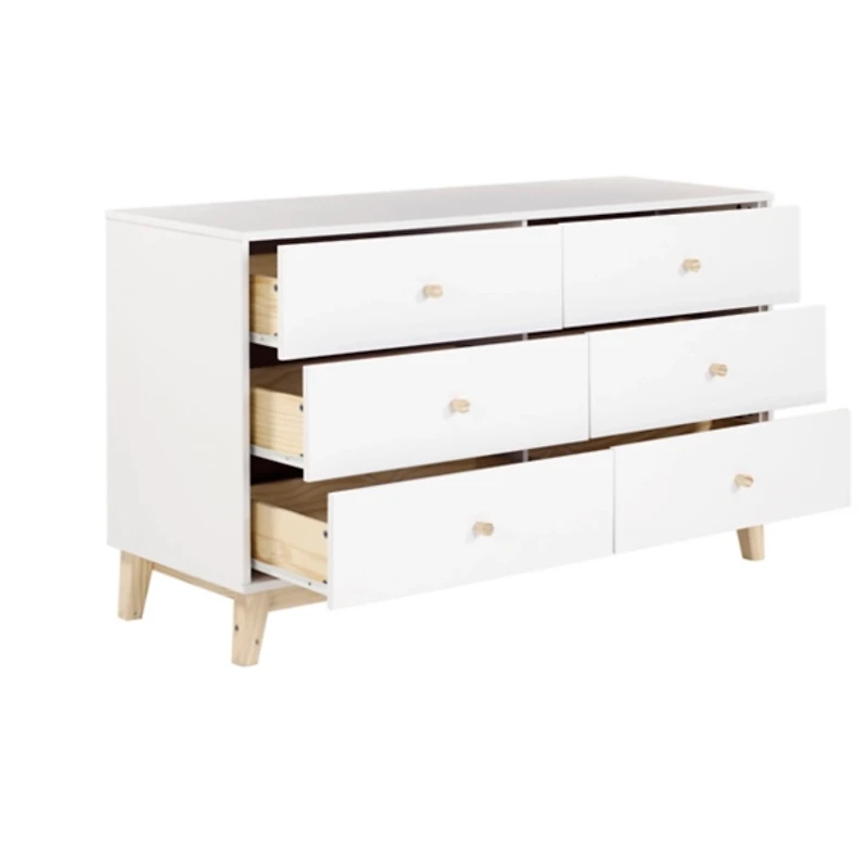 White Wood 6-Drawer Footed Dresser