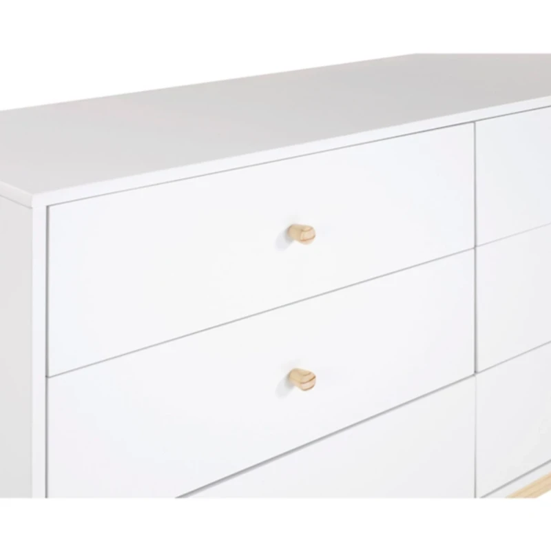 White Wood 6-Drawer Footed Dresser