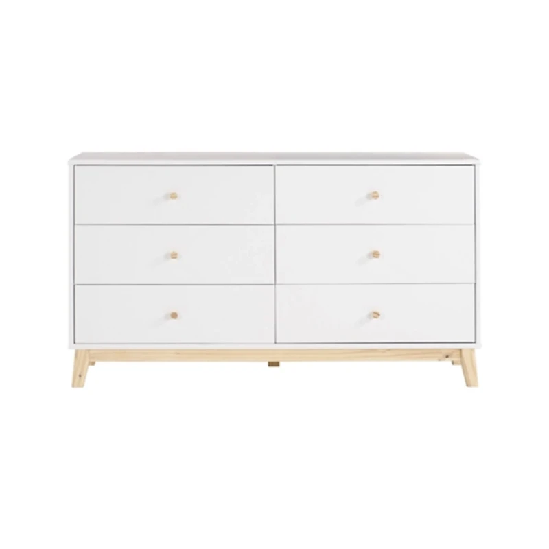 White Wood 6-Drawer Footed Dresser