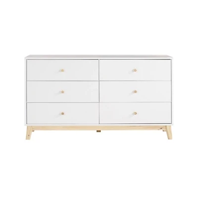 White Wood 6-Drawer Footed Dresser