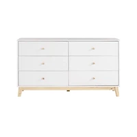 White Wood 6-Drawer Footed Dresser