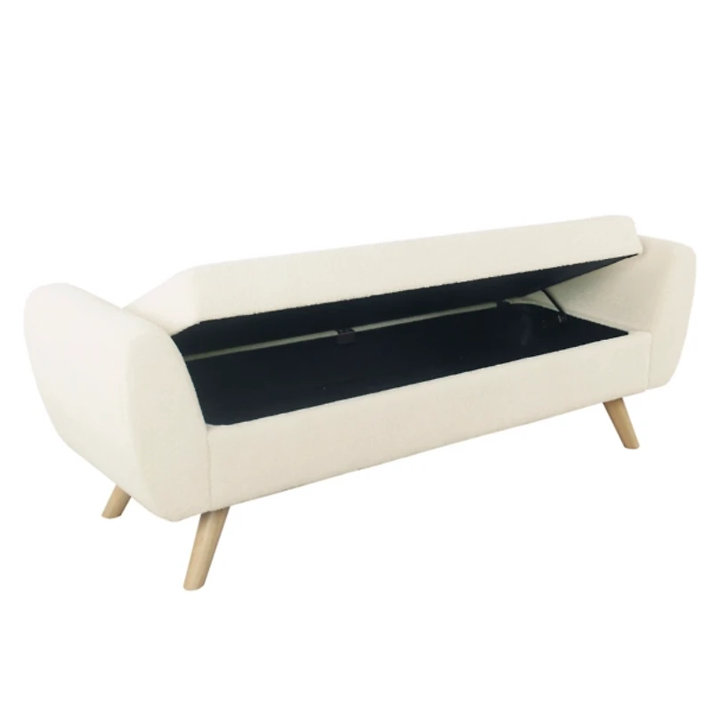 Cream Sherpa and Wood Storage Bench