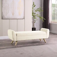 Cream Sherpa and Wood Storage Bench