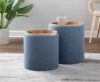 Blue Upholstered Ottomans with Tray Tops, Set of 2