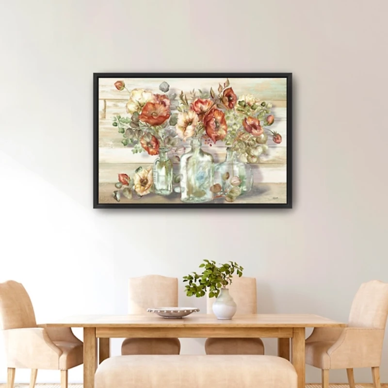 Poppies and Eucalyptus Framed Giclee Canvas Print