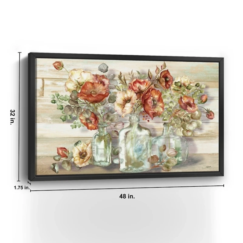 Poppies and Eucalyptus Framed Giclee Canvas Print