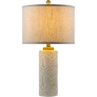 Ivory Embossed Floral Cylinder Table Lamp