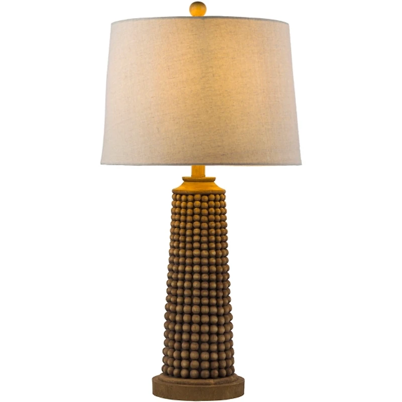 Natural Wood Beaded Base Table Lamp