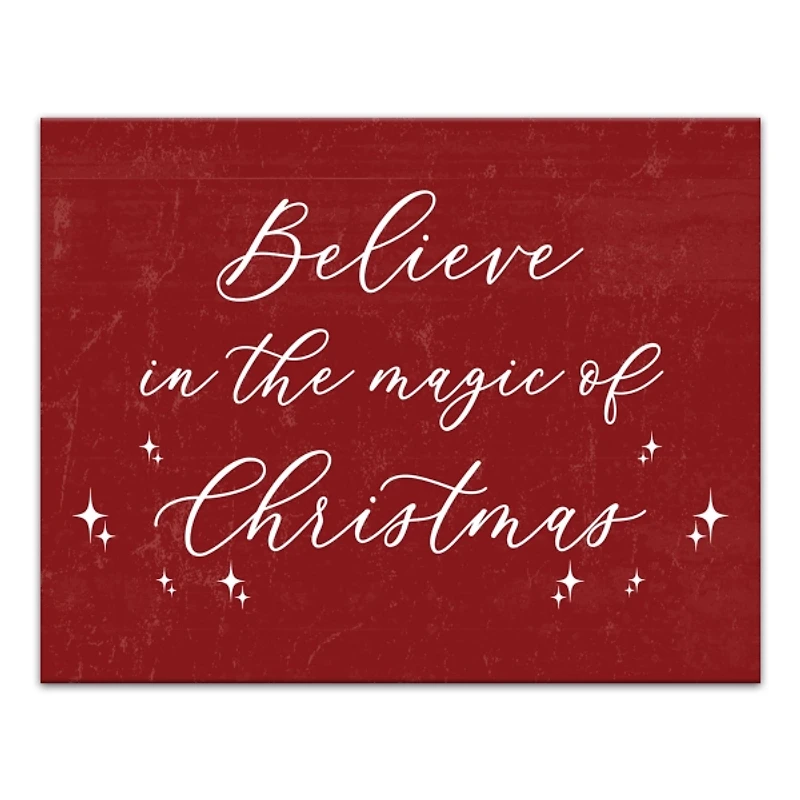 Red Believe Magic of Christmas Canvas Wall Plaque