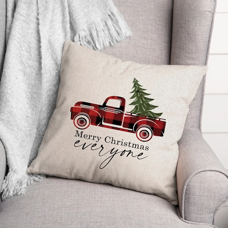 Red Buffalo Check Merry Christmas Truck Pillow