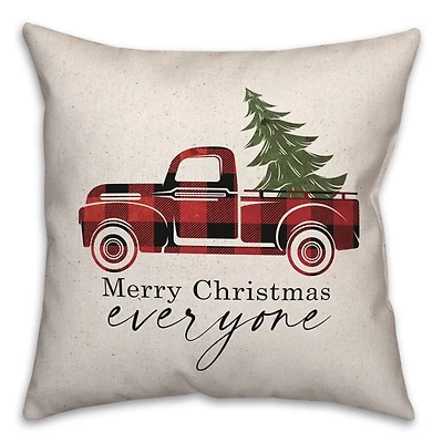 Red Buffalo Check Merry Christmas Truck Pillow