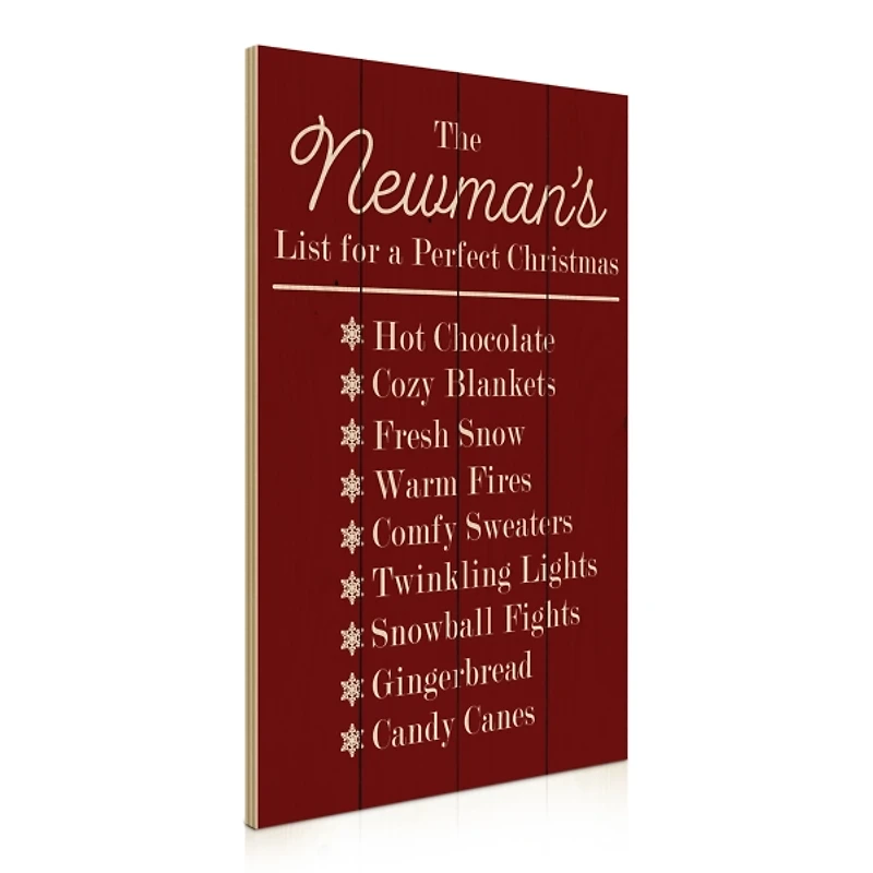 Personalized Red Family Christmas List Wall Plaque