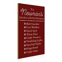 Personalized Red Family Christmas List Wall Plaque