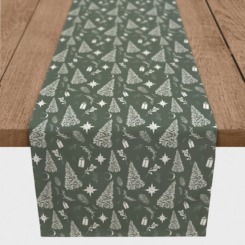 Sage Christmas Trees Table Runner