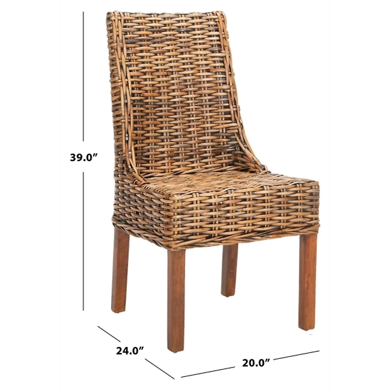 Brown Woven Rattan DIning Chairs, Set of 2