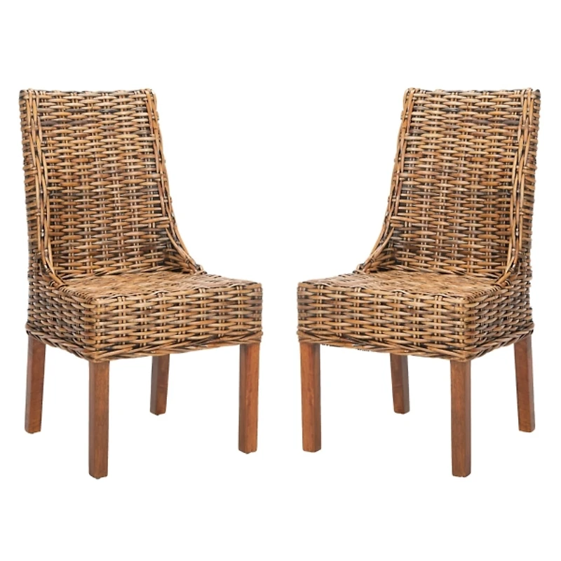 Brown Woven Rattan DIning Chairs, Set of 2
