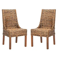 Brown Woven Rattan DIning Chairs, Set of 2