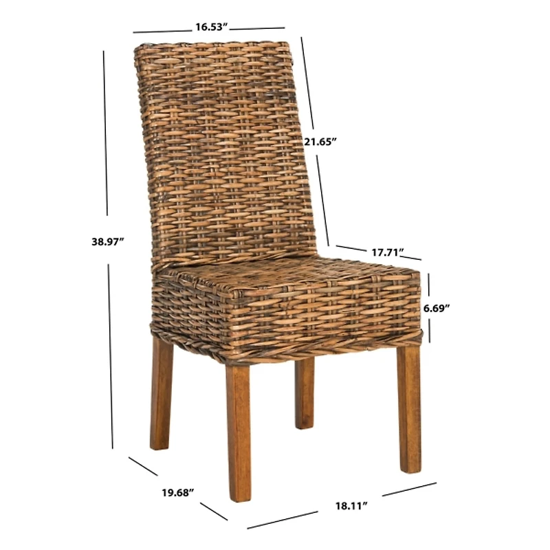Natural Rattan Wood Woven 2-pc. Dining Chair Set