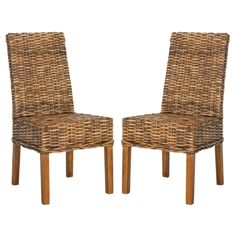 Natural Rattan Wood Woven 2-pc. Dining Chair Set
