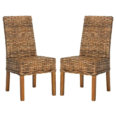 Natural Rattan Wood Woven 2-pc. Dining Chair Set