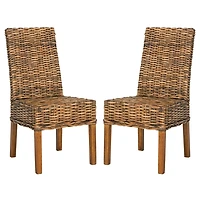 Natural Rattan Wood Woven 2-pc. Dining Chair Set