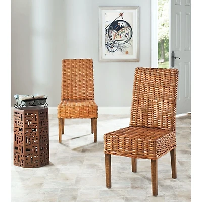 Natural Rattan Wicker 2-pc. Dining Chair Set