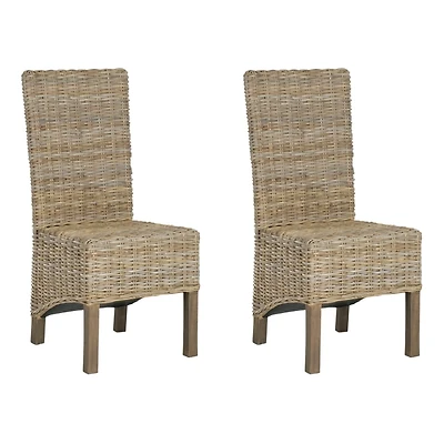 Natural Rattan Highback Dining Chairs, Set of 2