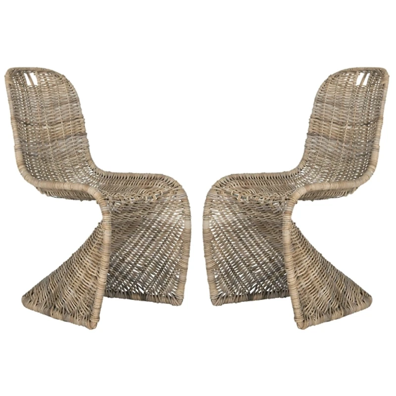 Kubu Rattan Woven Zigzag Dining Chairs, Set of 2