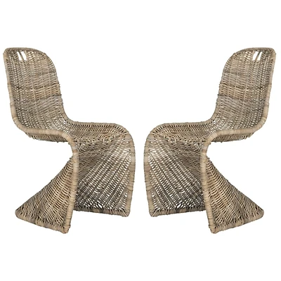 Kubu Rattan Woven Zigzag Dining Chairs, Set of 2