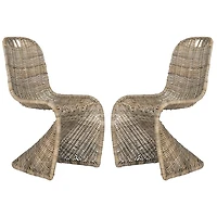 Kubu Rattan Woven Zigzag Dining Chairs, Set of 2