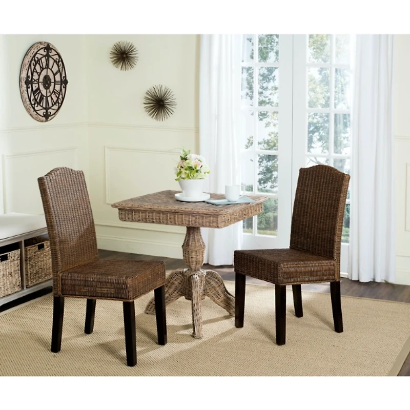Brown Camelback Wicker Dining Chairs, Set of 2
