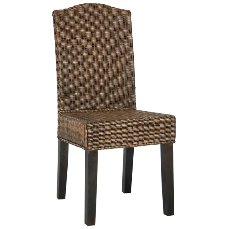 Brown Camelback Wicker Dining Chairs, Set of 2