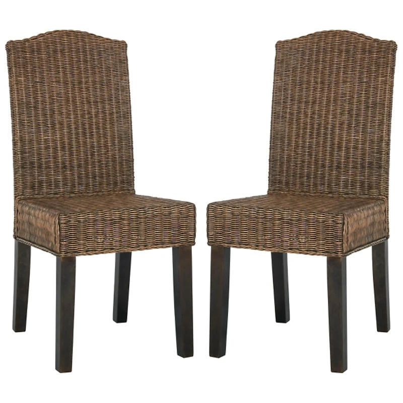 Brown Camelback Wicker Dining Chairs, Set of 2