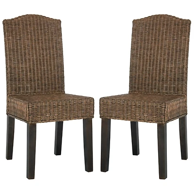 Brown Camelback Wicker Dining Chairs, Set of 2