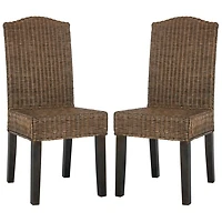 Brown Camelback Wicker Dining Chairs, Set of 2