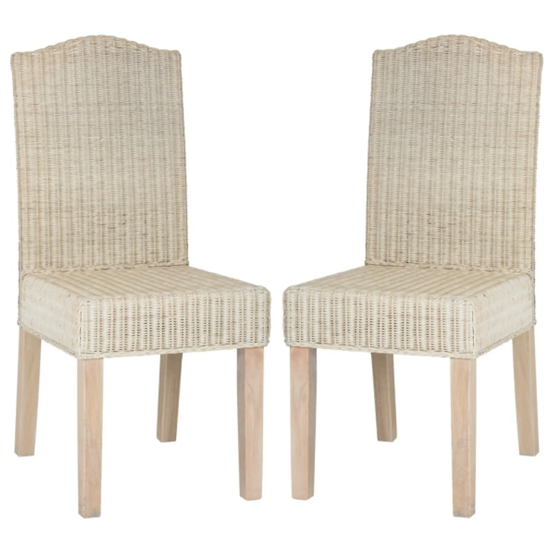 White Camelback Wicker Dining Chairs, Set of 2
