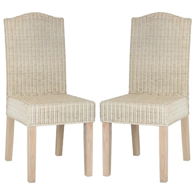 White Camelback Wicker Dining Chairs, Set of 2