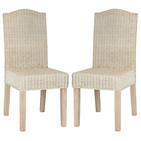 White Camelback Wicker Dining Chairs, Set of 2