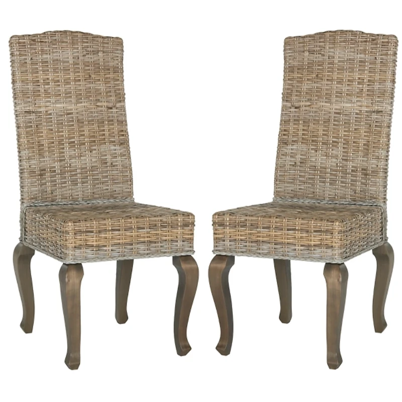 Gray Aged Rattan Wicker 2-pc. Dining Chair Set
