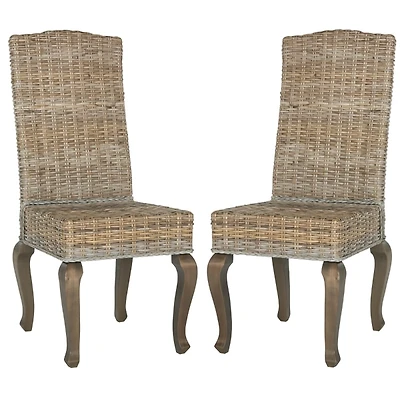 Gray Aged Rattan Wicker 2-pc. Dining Chair Set