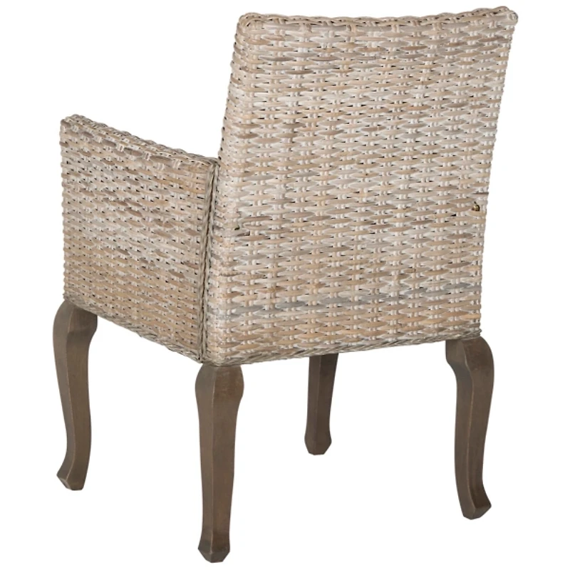 White Rattan Curved Legs Dining Chairs, Set of 2