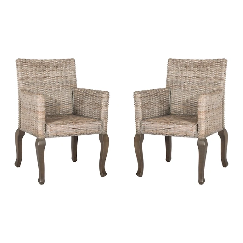 White Rattan Curved Legs Dining Chairs, Set of 2