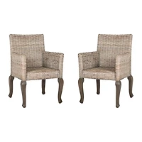White Rattan Curved Legs Dining Chairs, Set of 2