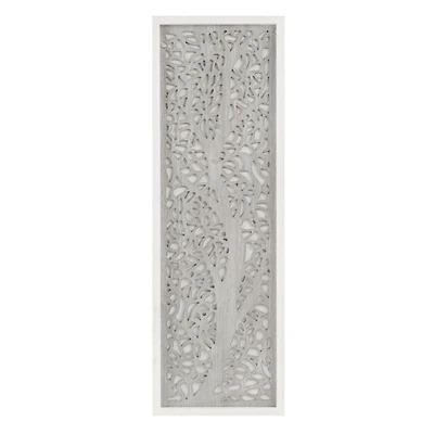 Gray Carved Wood Laurel Branches Panel Wall Plaque