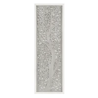 Gray Carved Wood Laurel Branches Panel Wall Plaque