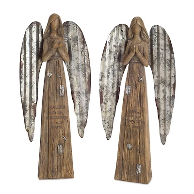 Praying Galvanized Angel Figurines, Set of 2
