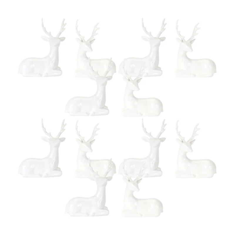 White Sitting Reindeer Statues, Set of 12