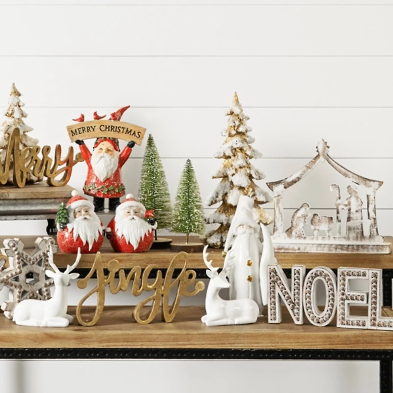 White Sitting Reindeer Statues, Set of 12